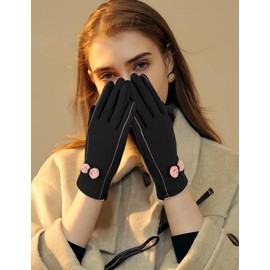 MELLIEX Women's Winter Touchscreen Gloves Elegant Suede Gloves Thermal Windproof Winter Gloves for Women Lady, black