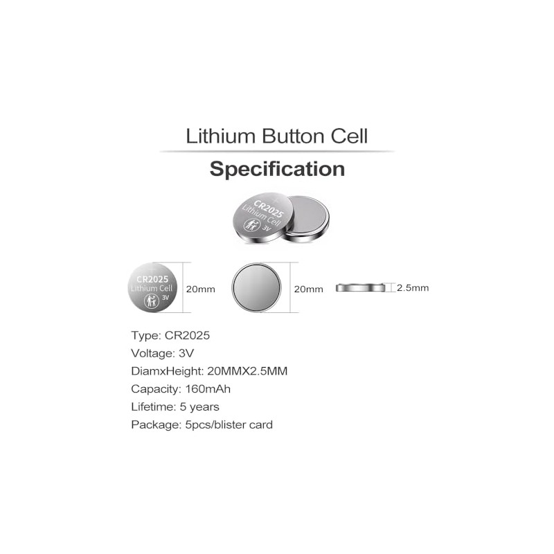 PGSONIC CR2025 3V Lithium Battery (5pcs)