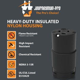 Journeyman-Pro 520PC Plug & Connector Set 20 Amp 120V 125 Volt, NEMA 5-20P + 5-20R (5-20C), 2Pole 3Wire, 20A Straight Blade, Male & Female Replacement Cord End, Commercial Grade