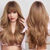 EMMOR Ombre Brown Wigs with Fringe, Curly Synthetic Women's Wig,
