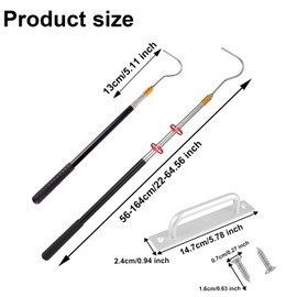 Attic Ladder Pull Down System, Attic Stair Pull Kit Includes Telescopic Pull Rod Pole Up to 64in Extension with Aluminum Alloy Handle and Stainless Steel Hook Attic Ease for Attic Ladder Accessories