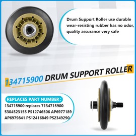 Casmer Dryer Repair Kit Compatible With electrolux Dryers Includes 137315300 Dryer Belt(1pc), 134715900 Drum Support Wheel(4pcs) and 134793500 Idler Pulley(1pc), Figure 7 Shows More Compatible Models