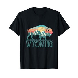 Bison Buffalo Retro Wyoming Tee WY Mountains Retro T-Shirt
