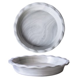 Yundu 11 Inch Grey Ceramics Marble Pie Dish, Pie Plate for Dessert, Round Baking Dish, Pie Pan for Dinner