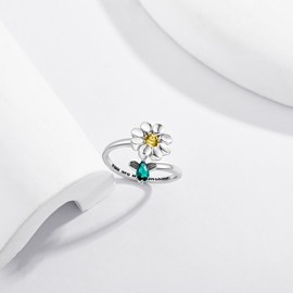 ONEFINITY Daisy Ring for Women 925 Sterling Silver Daisy Ring Sunflower Adjustable Ring Valentine's Jewellery Gifts