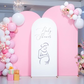 White and Pink Arch Cover 3 Set-7.2FT, 6.6FT, 6FT Arch Backdrop Cover Spandex Fitted 2-Color Fabric Stand Covers for Baby Shower Gilrs Birthday Party Ceremony Banquet Photo Background Decorations