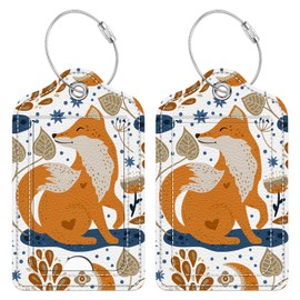 Bvkilrvc Cartoon Cute Red Fox Luggage Tags for Suitcase, 2 Pcs Leather Travel Baggage Tag with Full Privacy Cover Stainless Steel Loop and Address Card for Women Men Travel