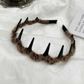 EZ PEACH Headband with Comb, Men's, Women's, Headband, Fixed, Hair Arrangement, Makeup, Sports, Face Washing, Dating, For Rooms, Painless, Unisex, Hair Ornament (Dark Leopard Print, Width Approx. 0.4