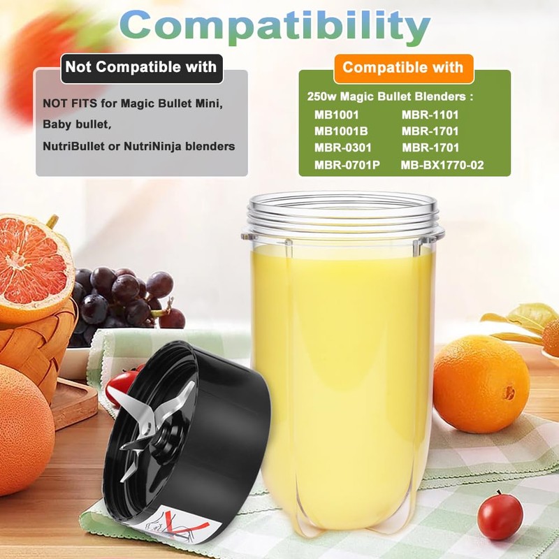 Replacement Cross Blade + 16oz Cup Set for Magic Bullet,