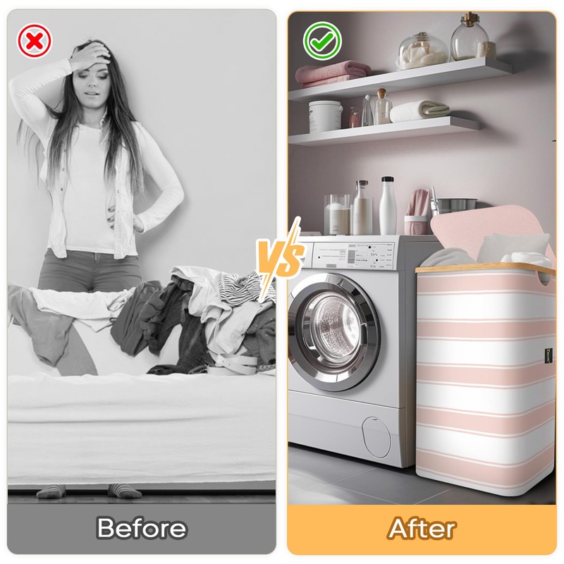 BALEINE Laundry Hamper with Lid, Tall Laundry Baskets with Bamboo