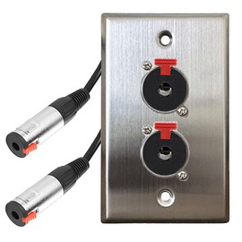 DIYTECH Premium 1/4 TRS Wall Plate, Solderless, 6.35mm Jack, Audio, Guitar Input, No Solder, for Professional Audio Installations, Stainless Steel (2 Port)