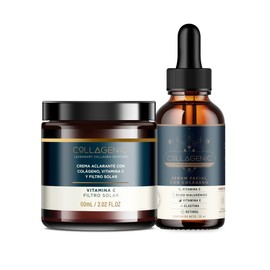 COLLAGENIC 2 Pack Serum + Crema Facial | 50 ml Serum con Colágeno + 60 ml Crema con Filtros Solares Vitamina C, Colágeno Hidrolizado, Ácido Hialurónico, Retinol, Vitamina E y Elastina