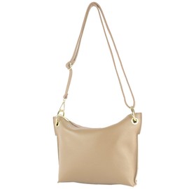 modamoda de - T243 - Italian Leather Small Shoulder Bag, Grey-beige