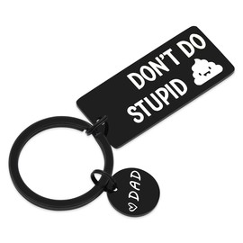 Beugif Funny Keychain Gifts for Don't Do Stupid Keychain Drivers License Gifts for Son Daughter Going to College Gift From Parents (Black-dad), 1.7 inch x 1.1 inch