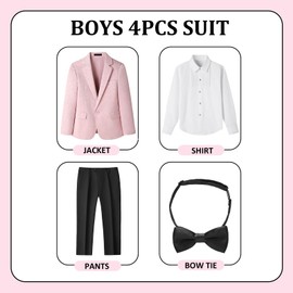 Lamgool Tuxedo Suits for Boys Floral Jacquard Kids Formal Outfit 4-Piece Set Size 14 Light Pink Blazer Pants White Shirt Bow Tie Prom