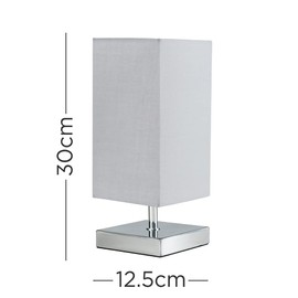 MiniSun Modern Square Polished Chrome Touch Table Lamp with a Grey Shade
