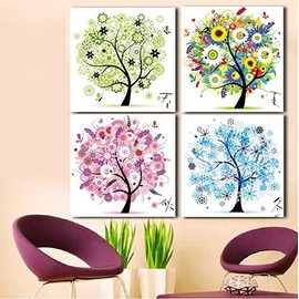 Cross stitch, tree, spring, summer, autumn and winter, 4 pairs, P0001