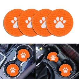 Piburth 4 Pack Car Cup Holder Coasters, Dog Paw Insert Car Cup Coaster, 2.75 Inch Anti Slip Shockproof Embedded Drink Mat, Vehicle Interior Decor Accessories (Orange)