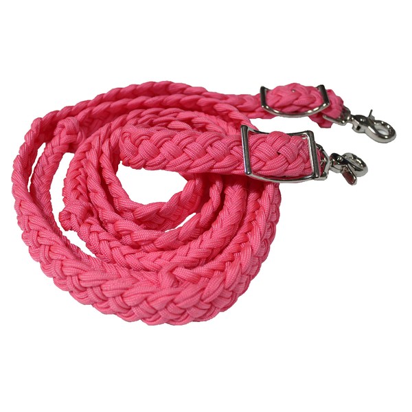 CHALLENGER Roping Knotted Tack Western Barrel Horse Reins Nylon Braided Pink 60724