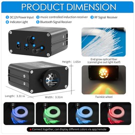 ATOKEE 16W Twinkle 200pcs Starlight Headliner Kit, 0.03in 6.5ft Compact Size Fiber Optic Car Star Roof Lights with APP/Remote Control