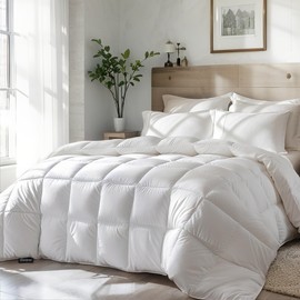 Beautyrest Goose Feather Down Fiber Comforter King Size, Hotel Collection Fluffy 100% Cotton Cover Duvet Insert, Extra Warmth 106 x 90 Inch White
