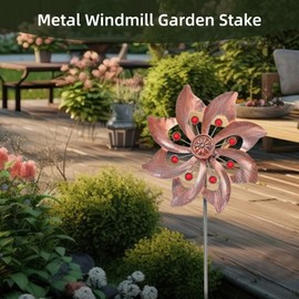 Wind Chime, Garden Stake Wind Wheel, Metal Windmill, Garden Windmill, 3D Kinetic Wind Chime for Patio, Lawn and Garden Decoration (Brass)