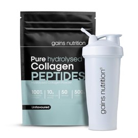 GN Hydrolysed Bovine Collagen Peptides Powder, Unflavoured, Type I and III, 10g per Serving, 50 Servings, 500g, with 600ml Shaker