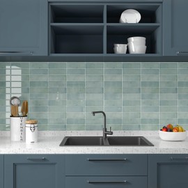 CHIHUT 16 Sheets Green Peel and Stick Backsplash Tile 12"X12" Rectangular Self Adhesive Stick on Back Splash for Kitchen Bathroom Glossy Marble 3D Wall Tile Removable PVC Decorative Tiles for Renters