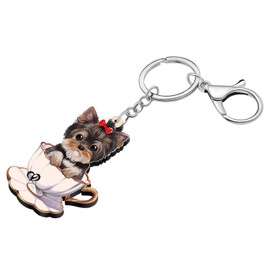 TIZURO Acrylic Cute Yorkshire Keychains Puppy Pets Animals Car Keys Keyring Jewellry For Women Dog Mom Backpack Wallet Gifts (Black)