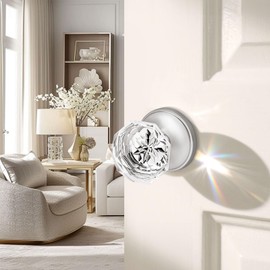 Orger 5 Pack Glass Door Knobs for Hallway and Closet, Crystal Passage Door Knobs with Round Diamond Shape, Non-Locking Interior Door Handles, Round Rosette with Satin Nickel Finish