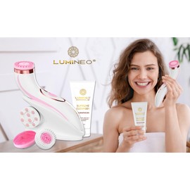 LUMINEO PRO Facial Cleansing Brush & Face Massager Set with Gel - Electric Face Brush for Gentle Deep Cleansing, Anti-Ageing & Care, USB (Pink/Sensitive Skin)