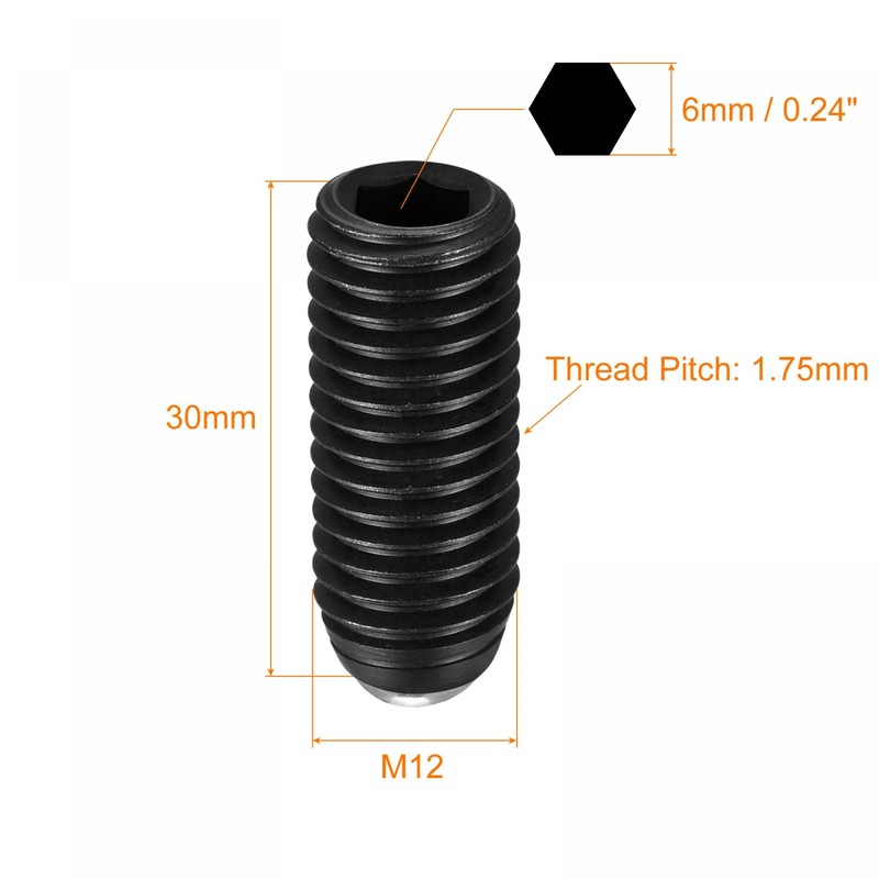 sourcing map Ball Point Set Screws, 2pcs M12 x 30mm