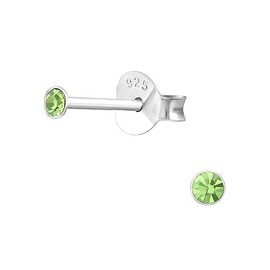 2mm Sterling Silver Peridot Green Crystal Round Tiny Stacking Stud Earrings - Very Small