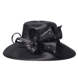Black Fedora Hat Wide Brim Sun Hats for Women Elegant Church Tea Party Dress Derby Cocktail Formal Boater Hat with Feather