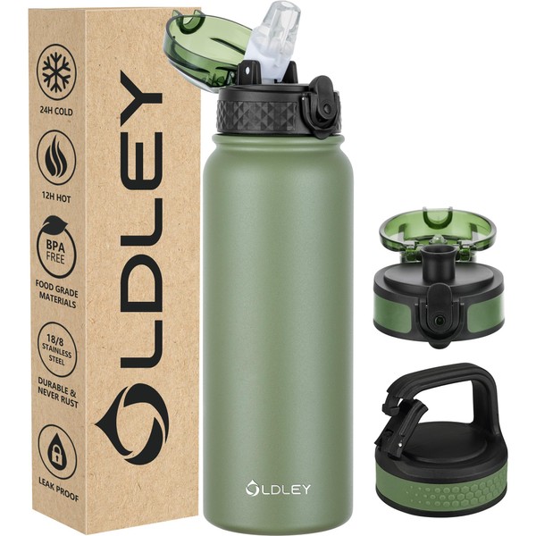 Oldley Insulated Water Bottle 20oz Water Bottles with Straw, Stainless
