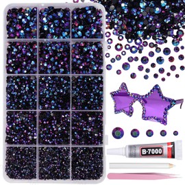 12000Pcs Black AB Color Rhinestones for Bedazzling Kit, 2/3/4/5/6mm Mix Sizes Jelly Bedazzling Resin Gems, Black Gems Bedazzling, Flatback Resin Rhinestones for DIY Face Makeup Crafts Tumblers