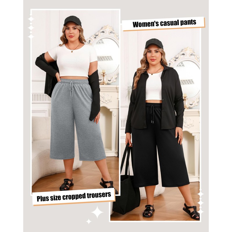 Neer 3 Pack Women's Capri Pants Plus Size Wide Leg
