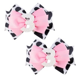 2Pcs Cow Birthday Hair Bow for Girls, 3rd Birthday Cow Bow Hair Clip for Baby Girls Birthday Party Decorations
