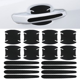 Aphrordity 16 Pcs Car Door Handle Scratch Protector Carbon Fiber, Car Door Handle Paint Scratch Protector Sticker, Non-Marking Auto Door Handle Protective Film (Black)