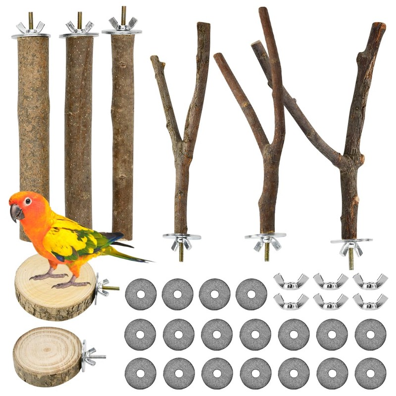 VGECEE 8 Stück Vogelspielzeug Holz Natur Sitzstangen Wellensittich Sitzstangen Naturholz