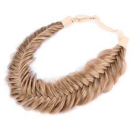 Bobiya - Diadema trenzada de pelo sintético con cola de pez ancha y trenzada clásica, elástica, accesorio de belleza, 59 g, marrón (Caramel Brown)