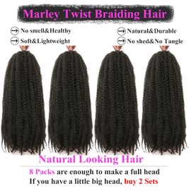 Marley Twist Braiding Hair 18 Inch 8 Packs – Long-Lasting Marley Hair, Fluffy&Tangle-Free Cuban Twist Hair for Braiding, Natural Look Synthetic Spring Afro Kinky Twist Hair Extensions (4)