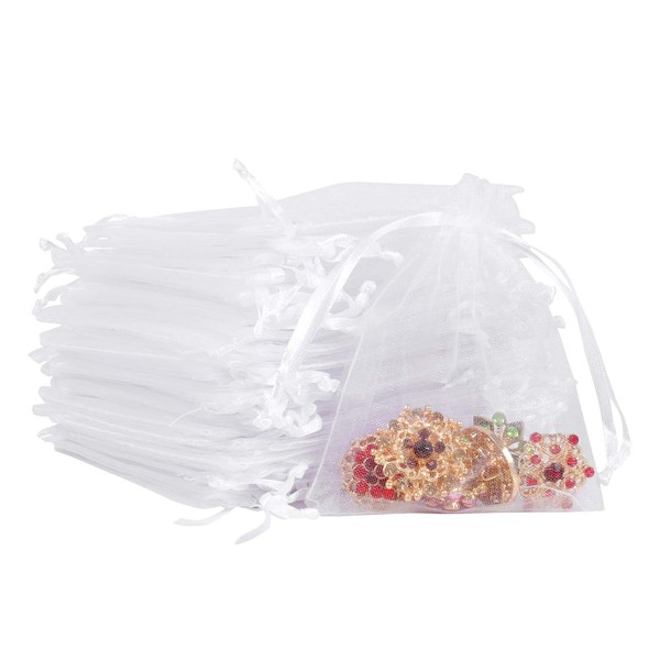 Boshen 100/200PCS Organza Gift Candy Sheer Bags Mesh Jewelry Pouches Drawstring Bulk for Wedding Party Favors Christmas 3"x4" 4" X 6" 5"x7" (4" X 6"(200PCS), White)
