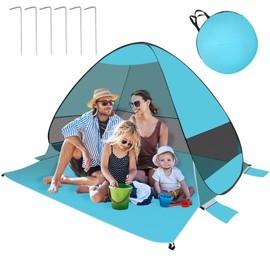 Yallmie Pop Up Beach Uv Tent Sun Shade Windproof Beach Shade for 3-4 Person, Beach Shelter Portable Sun Uv Protection with 4 Sandbags, Shade Tent for Fishing Hiking Camping (Lake green)