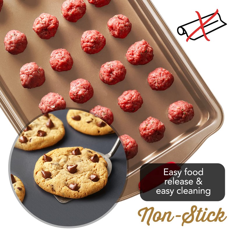 Baking Sheet Set, 3-Piece Cookie Sheet Set with Silicone Handles,
