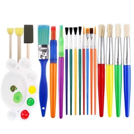 19PCS Kids Paint Brush Set - Small Gouache Paint Brushes with Palette Colorful Artists Paint Brushes for Watercolor Oil Acrylic (19)