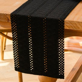 Jayusaror Table Runner Black Boho Macrame Modern Spring Farmhouse Small Tablecloth Narrow Country House Style Rustic Table Runner Cotton Linen Table Runner for Wedding Party Decoration 30 x 140 cm