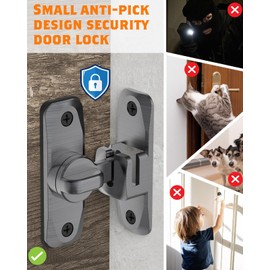 90/180 Degree Barn Door Lock, Small Flip Gate Latches Hardware, Security Sliding Door Latch Lock fo Cabinets, Barn, Bathroom, Garden (Grey-1Pc)