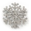Clear Crystal 'Snowflake' Brooch In Silver Plating - 4cm Diameter