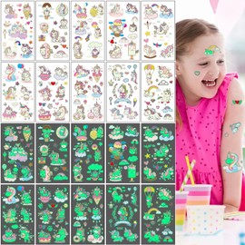 10 Sheets Luminous Unicorn Tattoo Stickers, Glow in Dark Temporary Tattoos for Kids Waterproof Luminous Tattoo Sticker